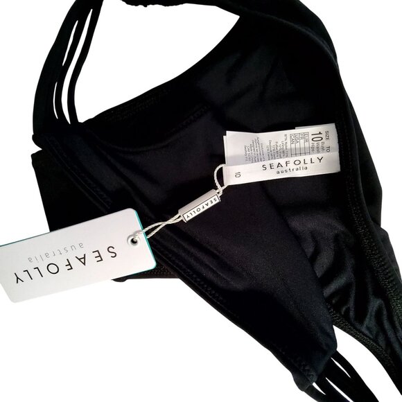 Seafolly Womens Active Brazilian Bikini Bottoms Black Size 10 Nylon/Elastane - Picture 7 of 9